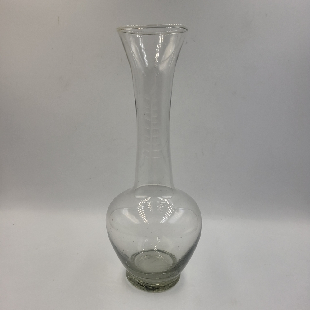 Vintage Etched Clear Floral Vase